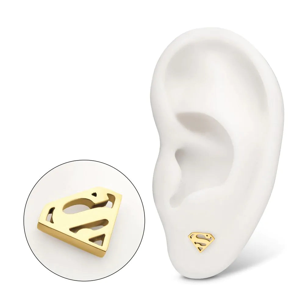 DC Comics Superman Logo Threadless Earring / Nosering – 24Kt Gold PVD Titanium