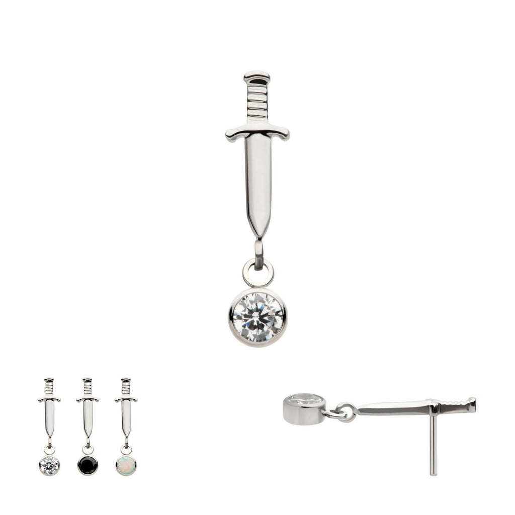 Dangle Bezel Round Gem Dagger Flatback Stud Earring / Nosering - Gem in Titanium