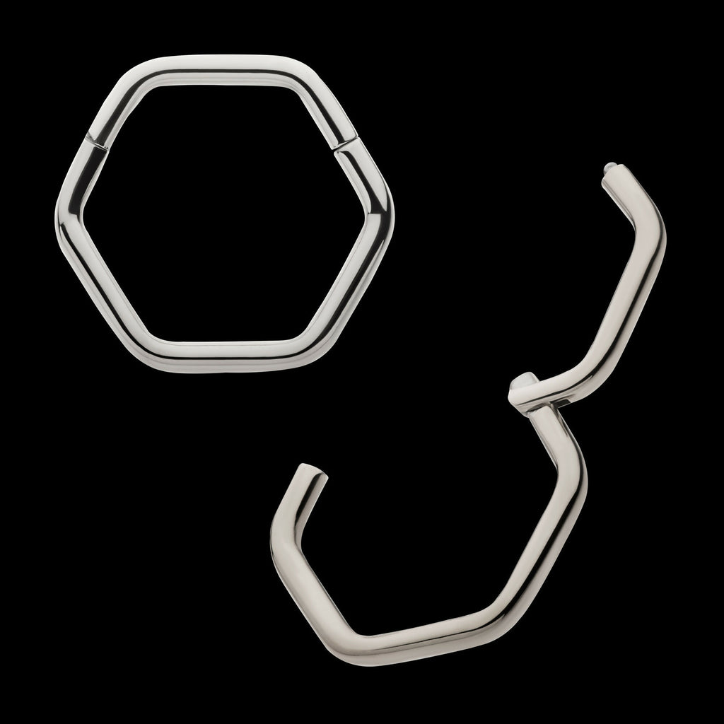 Hexagon Shape Titanium Front Facing Hinged Segment Clicker Hoop Earring / Nosering