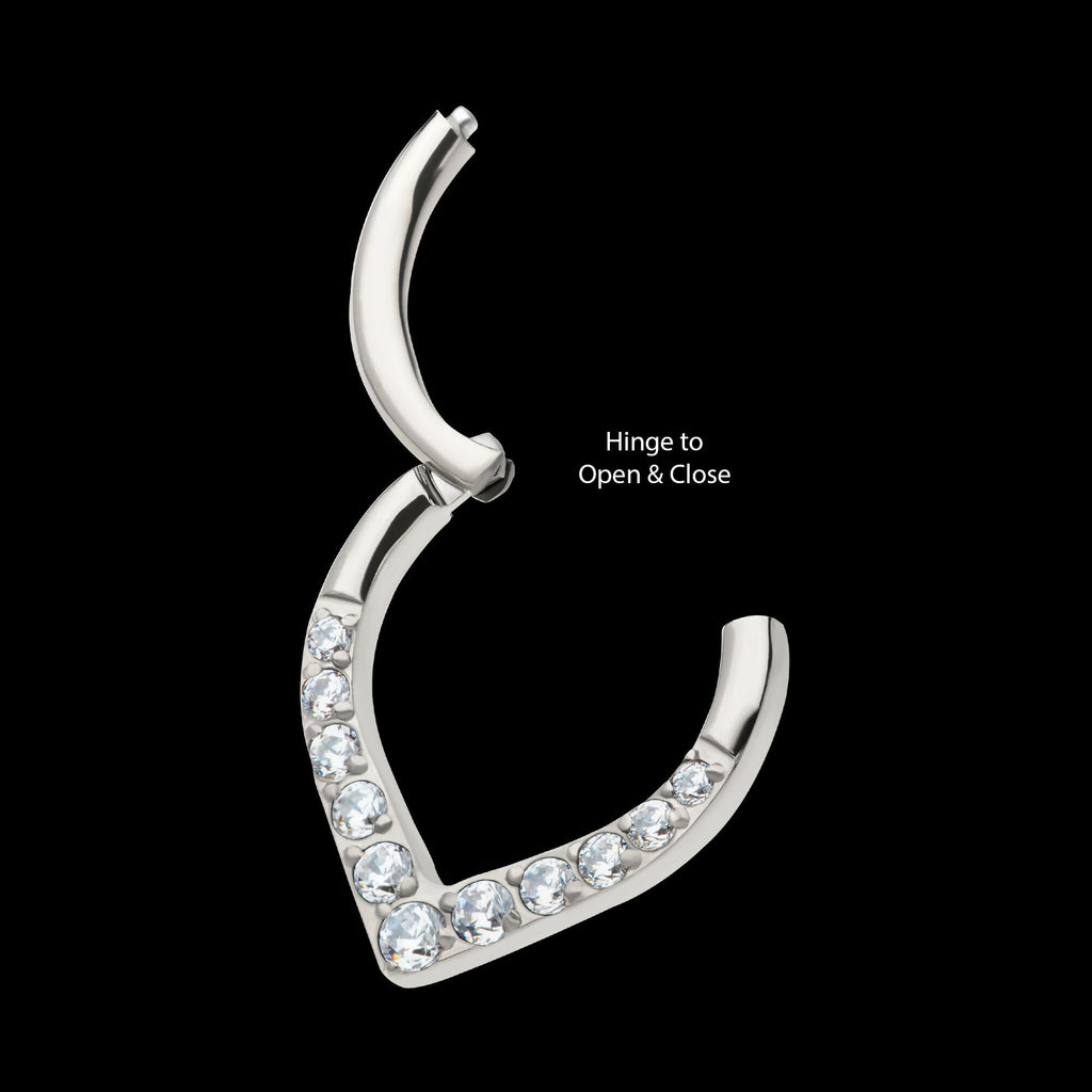 CNC Set Round CZ/Opal Front Facing Teardrop Shape Hinged Segment Clicker Hoop Earring / Nosering – Titanium