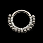 16-Beaded Prong Set Clear CZ Front Facing Hinged Segment Clicker Hoop Earring / Nosering – Titanium