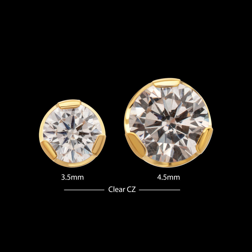 24Kt Gold PVD Titanium Threadless Semi-Bezel Set CZ Gem Top