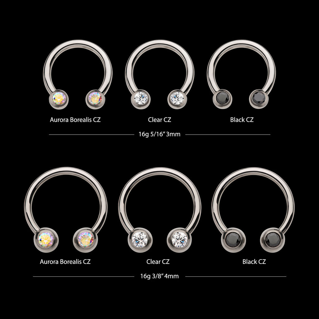 Internally Threaded Forward Facing Bezel Set Round Gem Circular Barbell Earring / Nosering – Titanium