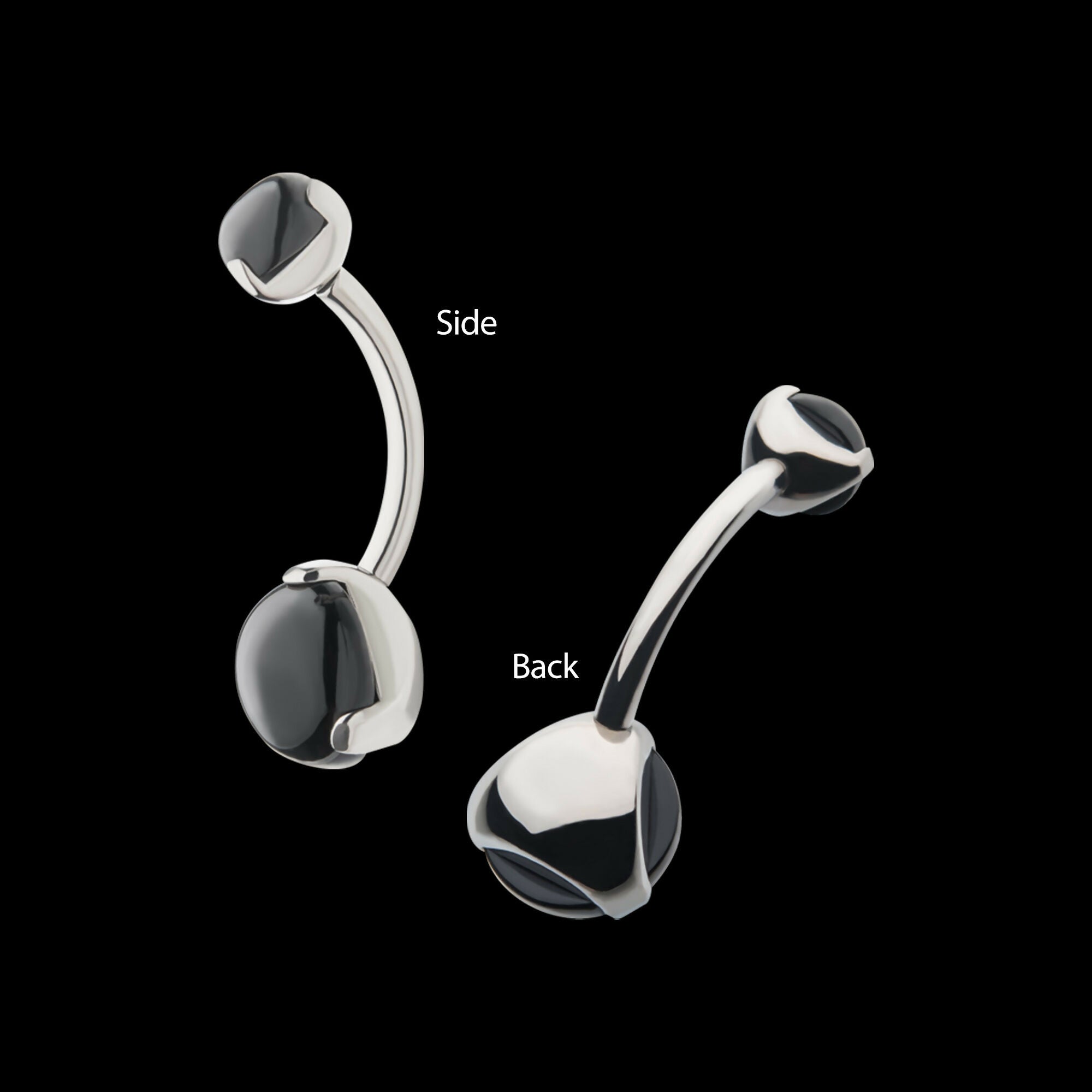 Internally Threaded with 3 Prong Set Double Stone Fixed Bottom Navel Ring Earring / Nosering – Titanium