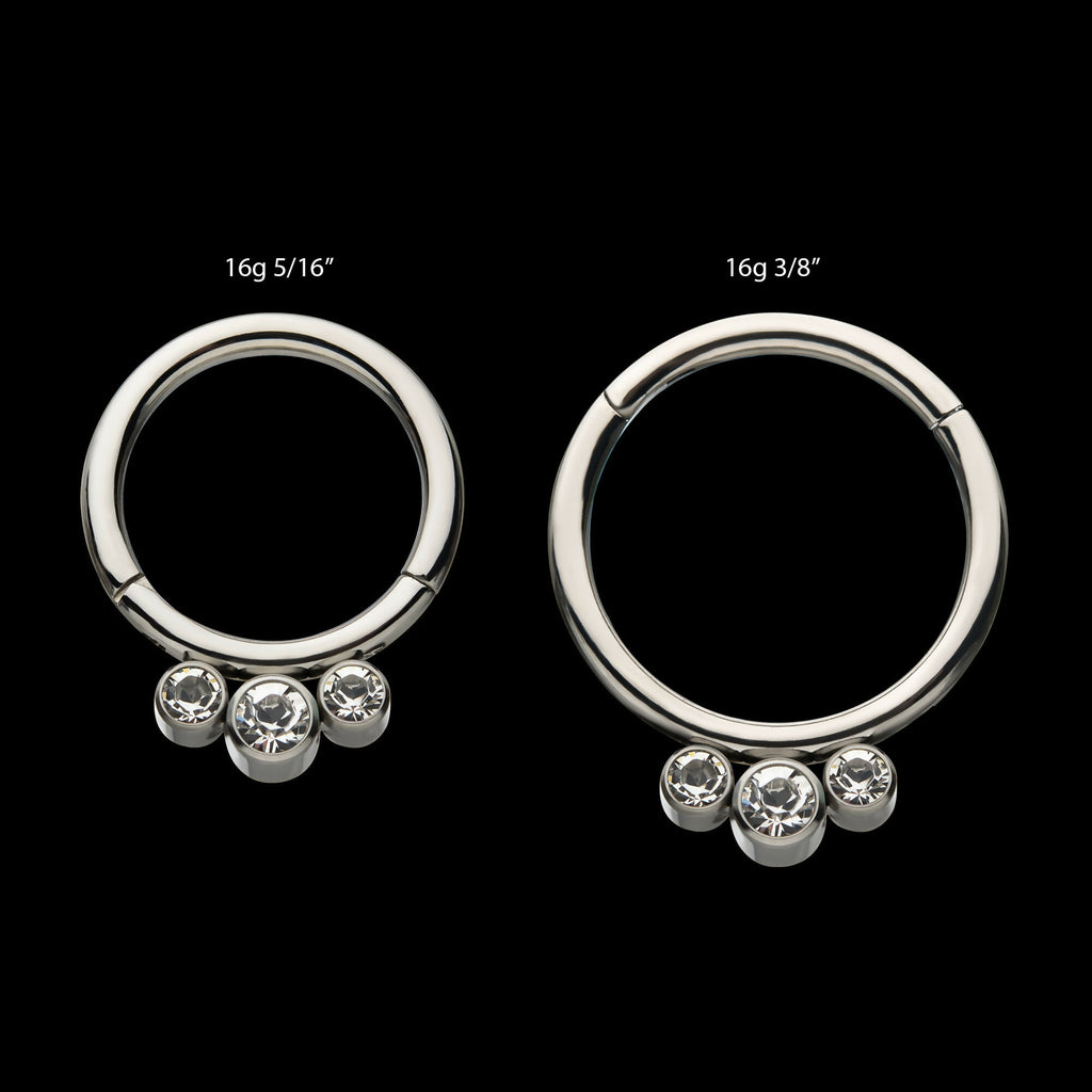 Petite 3 Bezel Set Swarovski Crystal Set On Hinged Segment Clicker Hoop Earring / Nosering – Titanium