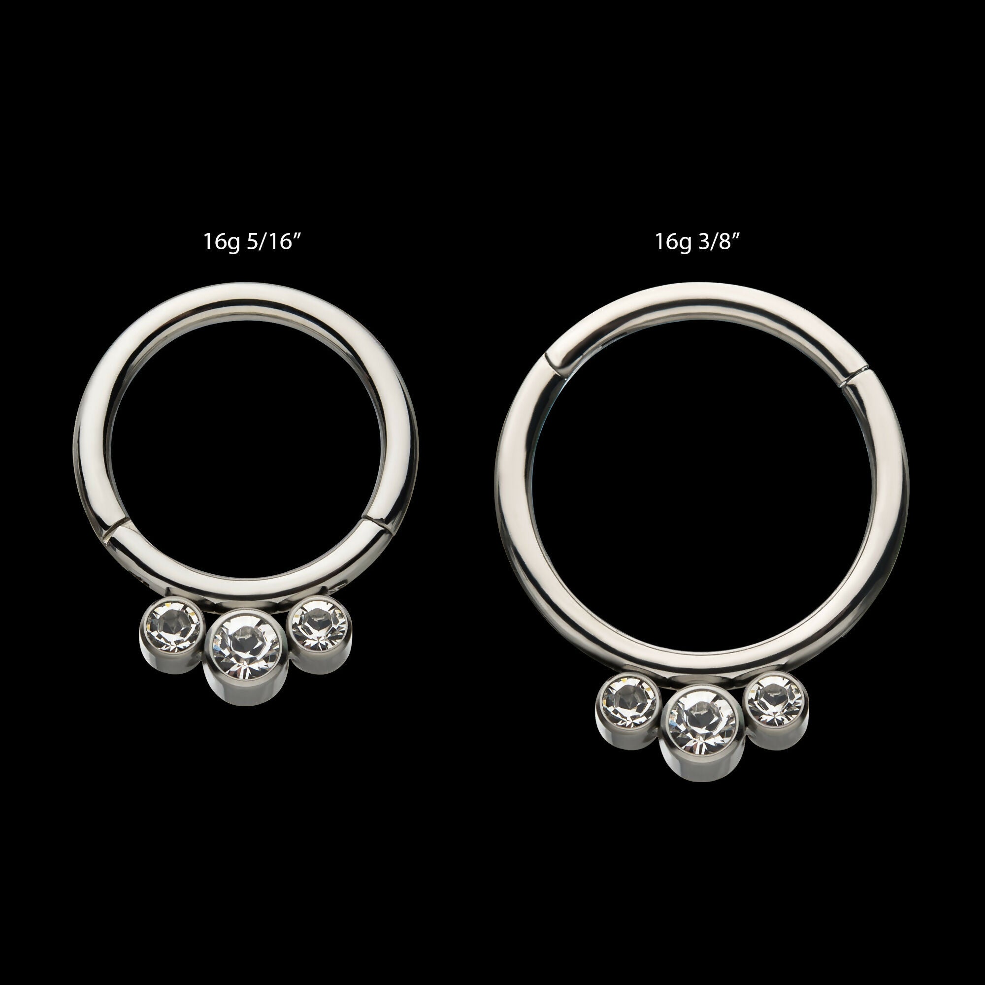 Petite 3 Bezel Set Swarovski Crystal Set On Hinged Segment Clicker Hoop Earring / Nosering – Titanium