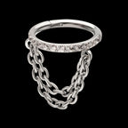 Pave Gem Hoop with 2-Tier Chain Dangle Hinged Segment Clicker Earring / Nosering – Titanium