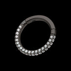 Black PVD Titanium 3 Row Pave Set 0.8mm Round Gem Hinged Segment Clicker Hoop Earring / Nosering