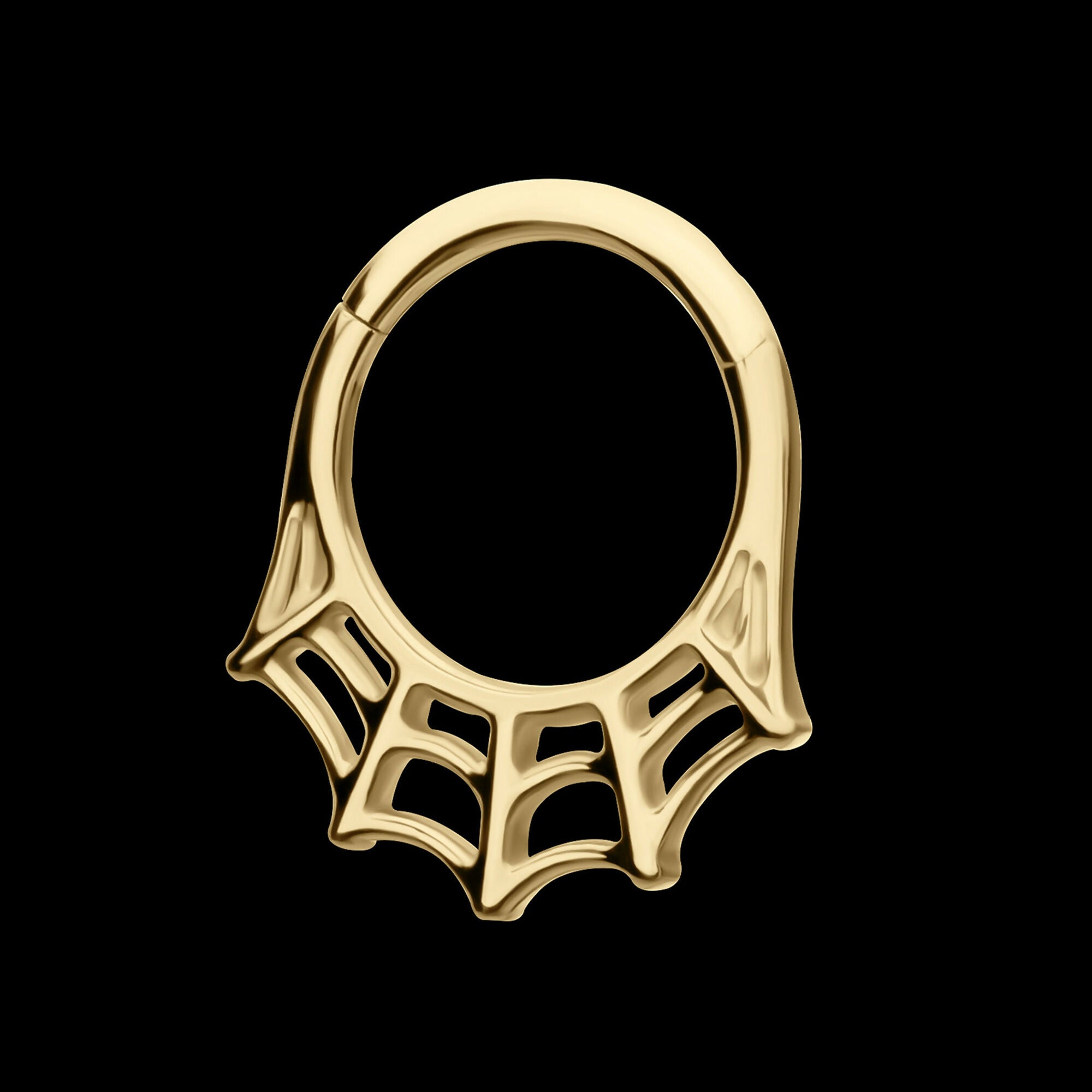 Spiderweb Front Facing Hinged Segment Clicker Hoop Earring / Nosering – 14Kt Gold