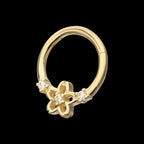 Prong Set Gem Cherry Blossom Flower Front Facing Hinged Segment Clicker Hoop Earring / Nosering – 14Kt Yellow Gold
