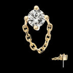 14Kt Yellow Gold Threadless 4-Prong Round Gem Top with Rolo Chain Dangle