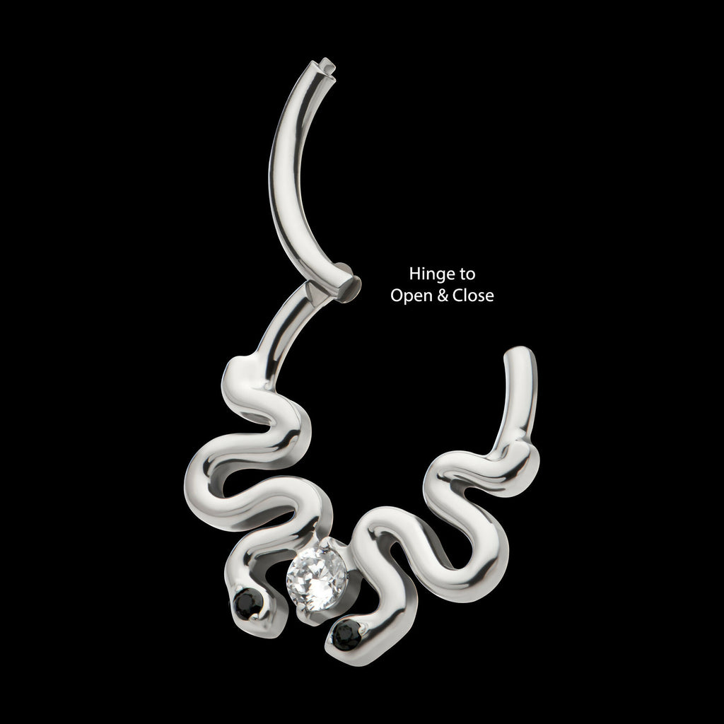 Pronged Round CZ Duo Snake Front Facing Hinged Segment Clicker Hoop Earring / Nosering – Titanium