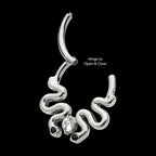 Pronged Round CZ Duo Snake Front Facing Hinged Segment Clicker Hoop Earring / Nosering – Titanium
