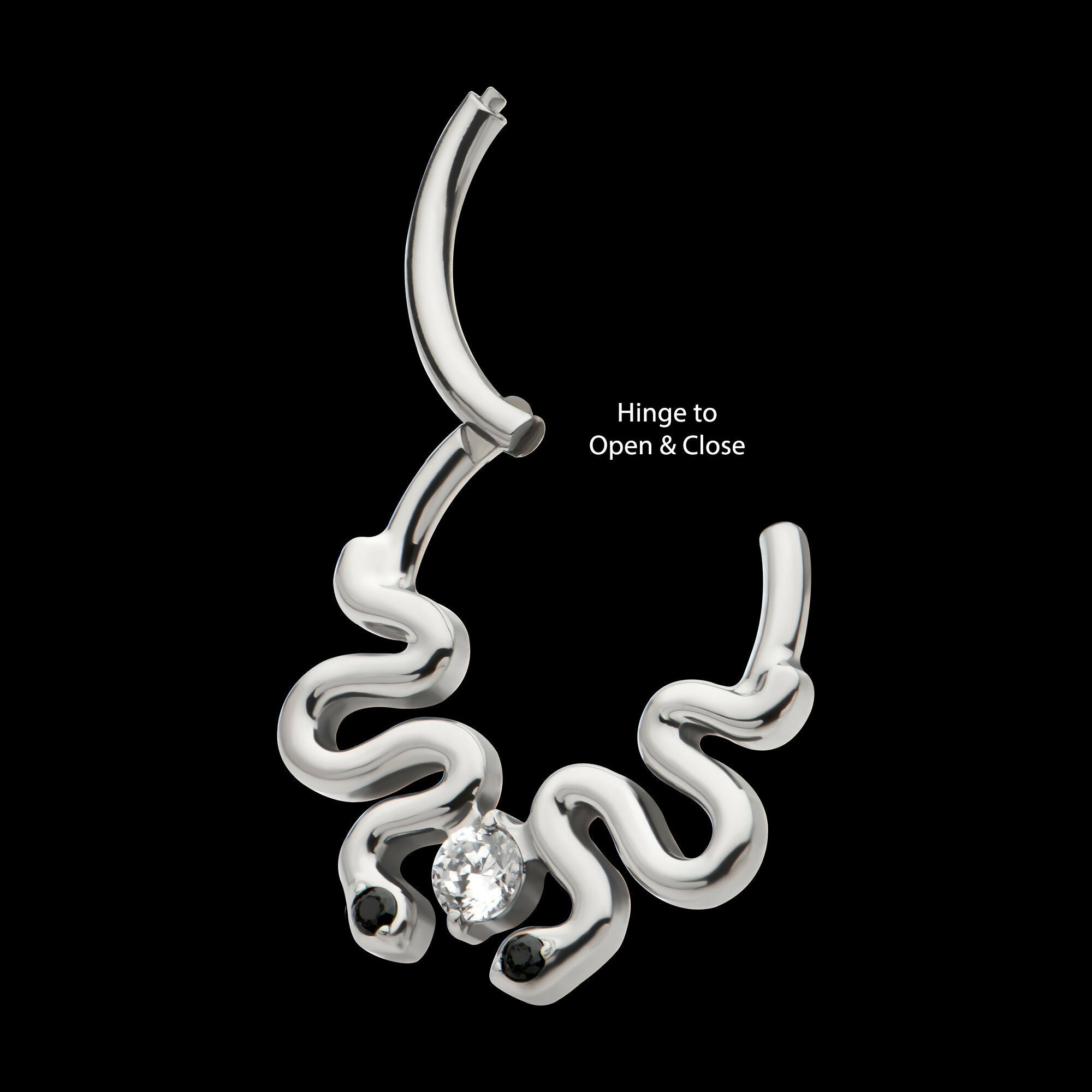 Pronged Round CZ Duo Snake Front Facing Hinged Segment Clicker Hoop Earring / Nosering – Titanium
