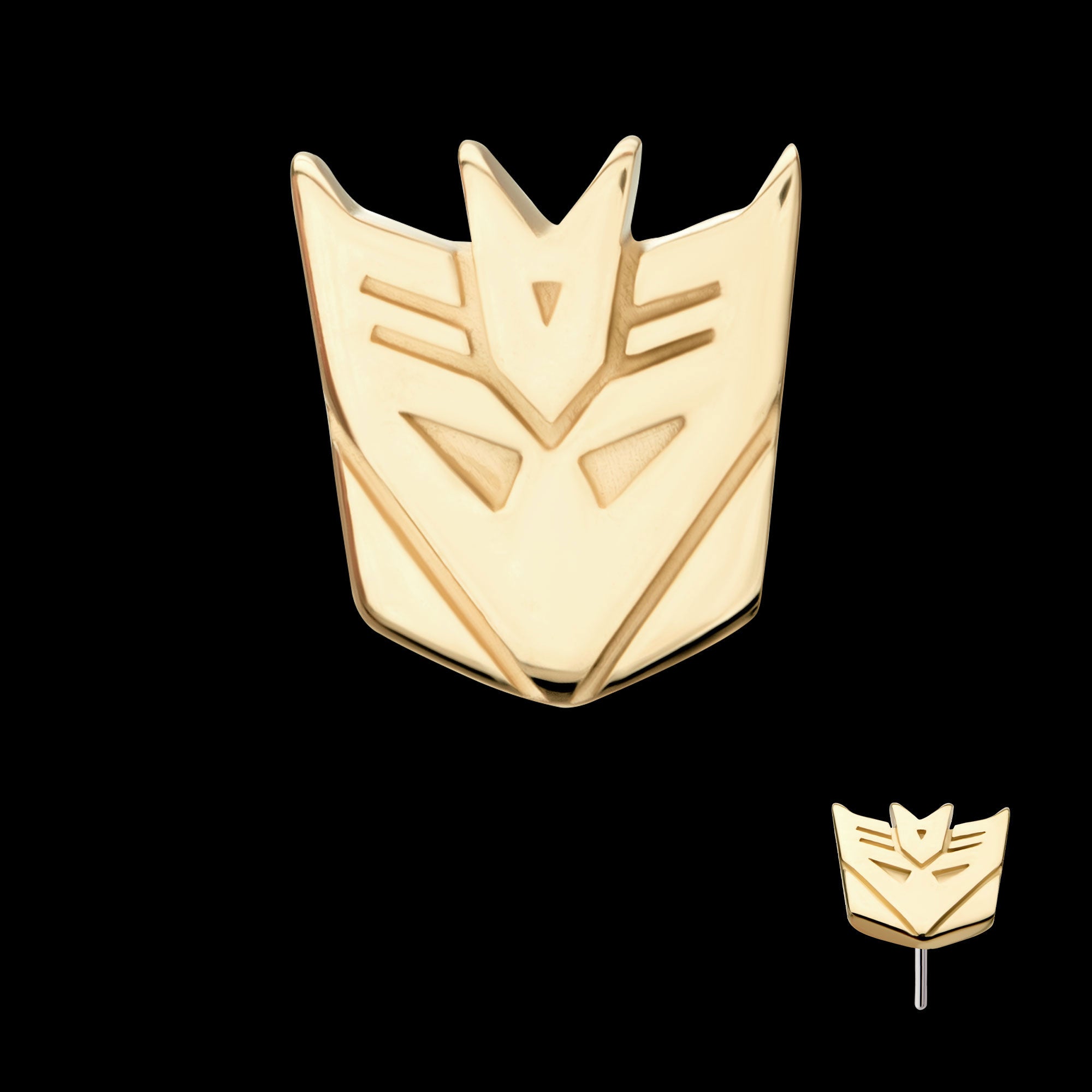 Transformers Decepticon Logo Flatback Stud Earring / Nosering - 14Kt Yellow Gold