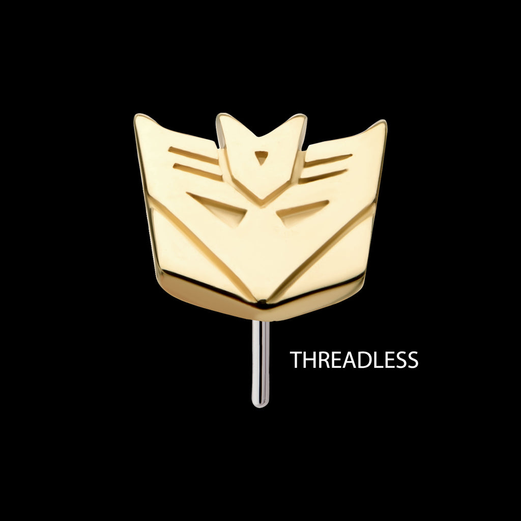Transformers Decepticon Logo Flatback Stud Earring / Nosering - 14Kt Yellow Gold