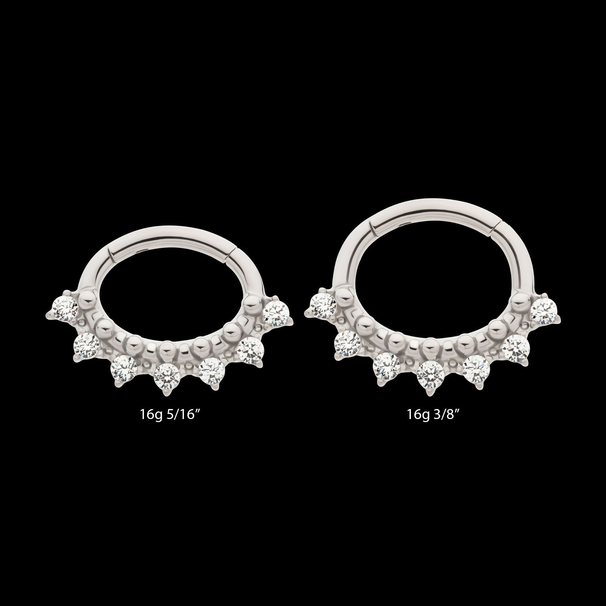 Clustered Prong Set Round CZ & Beads Oval Shape Front Facing Hinged Segment Clicker Hoop Earring / Nosering – Titanium