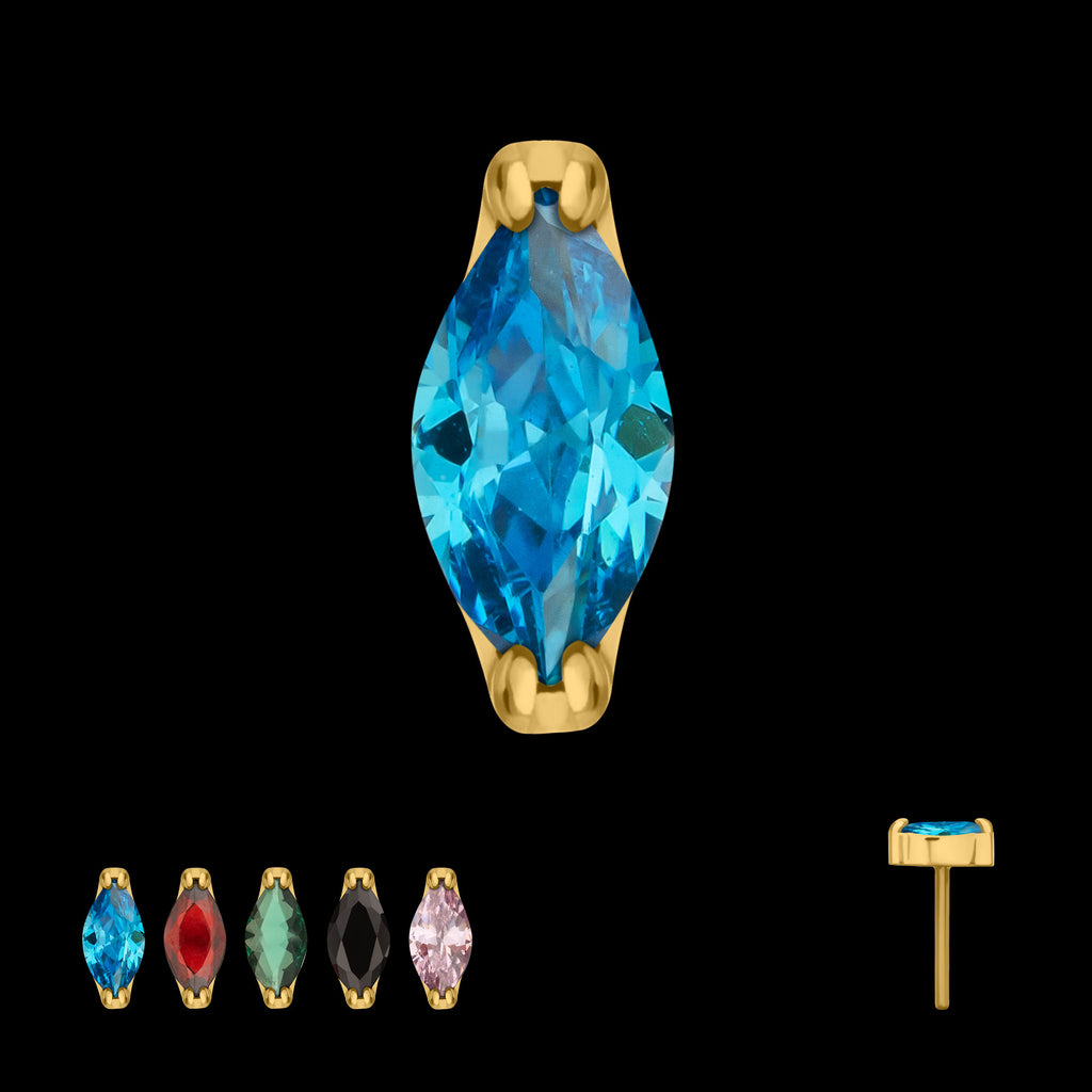 Double V-Prong 3mm Marquise CZ Gem Flatback Stud Earring / Nosering - CZ in 24Kt Gold PVD Titanium