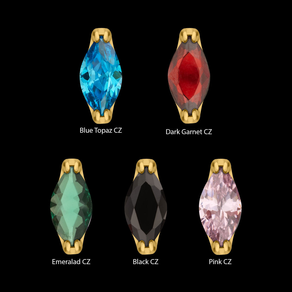 Double V-Prong 3mm Marquise CZ Gem Flatback Stud Earring / Nosering - CZ in 24Kt Gold PVD Titanium