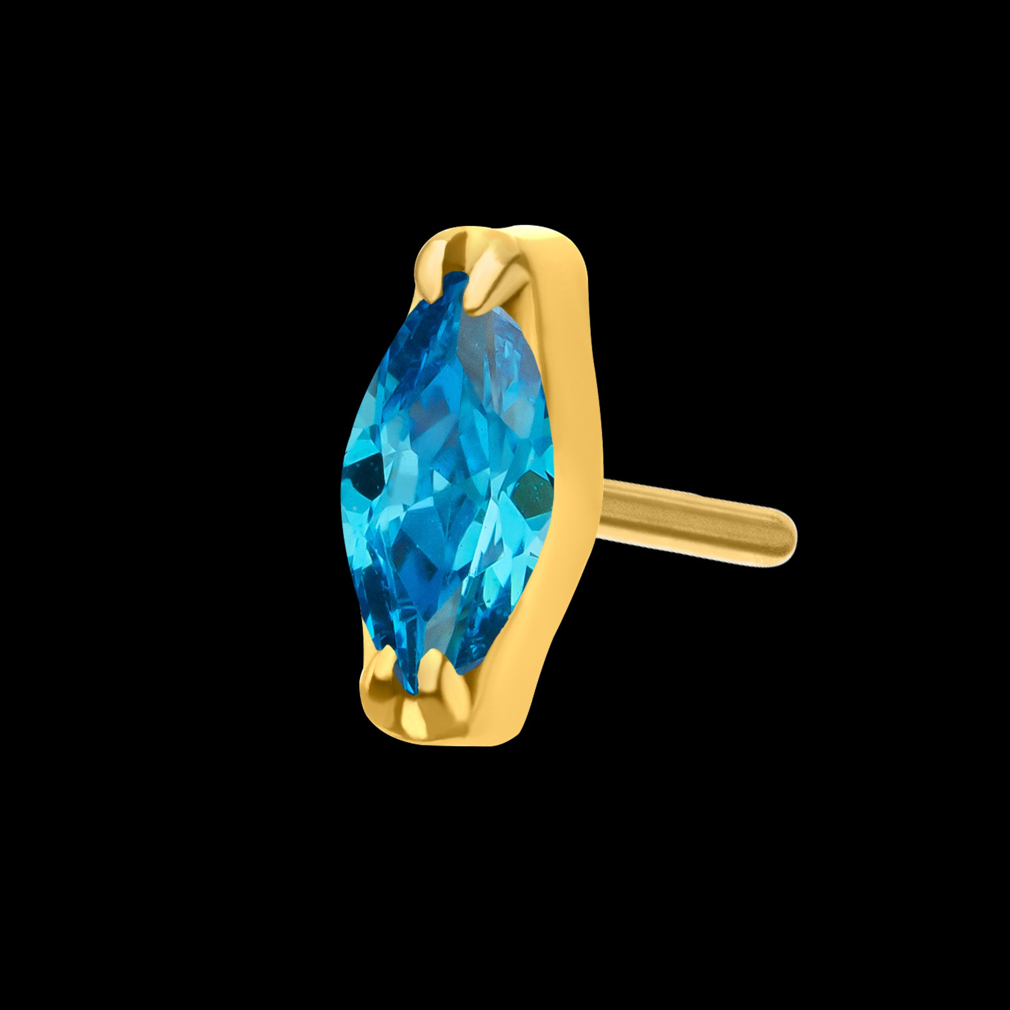 Double V-Prong 3mm Marquise CZ Gem Flatback Stud Earring / Nosering - CZ in 24Kt Gold PVD Titanium