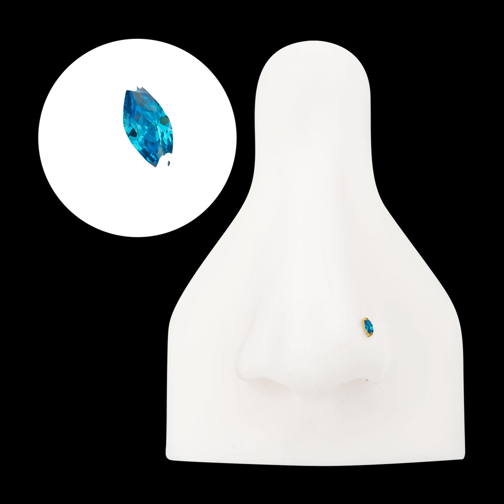 Double V-Prong 3mm Marquise CZ Gem Flatback Stud Earring / Nosering - CZ in 24Kt Gold PVD Titanium