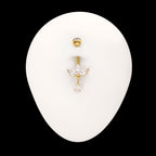 Triple Marquise Gem Fan Navel Jewelry / Belly Button Ring with Floating Teardrop Dangle – 24Kt Gold PVD Titanium