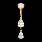 Double Teardrop Prong-Set Gem Dangle Navel Jewelry / Belly Button Ring – 24Kt Gold PVD Titanium