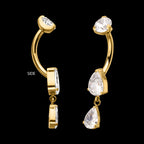 Double Teardrop Prong-Set Gem Dangle Navel Jewelry / Belly Button Ring – 24Kt Gold PVD Titanium