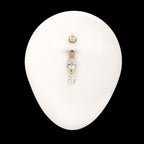 Double Teardrop Prong-Set Gem Dangle Navel Jewelry / Belly Button Ring – 24Kt Gold PVD Titanium
