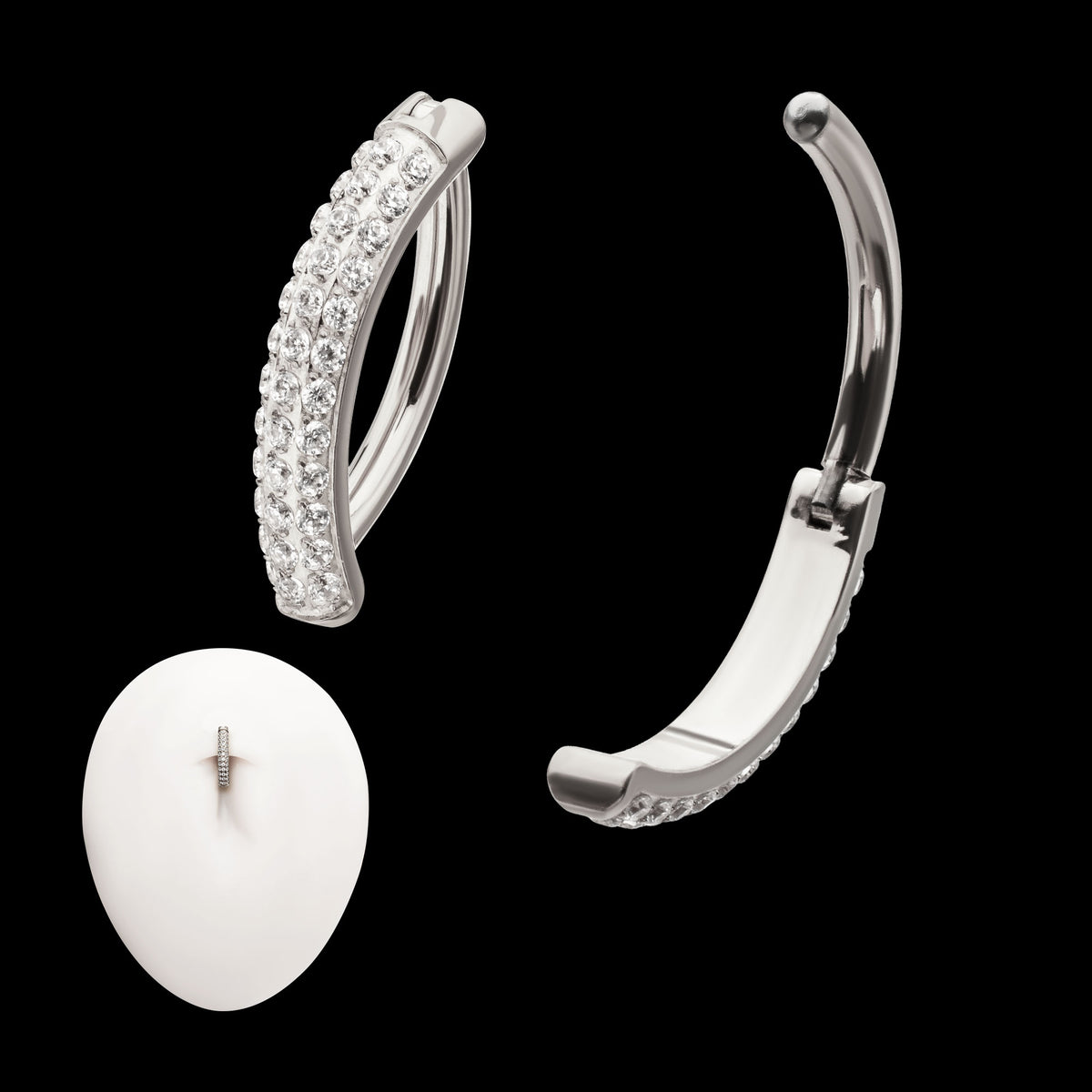 Triple Row Pave Gem Navel Jewelry / Belly Button Ring Clicker – Titanium