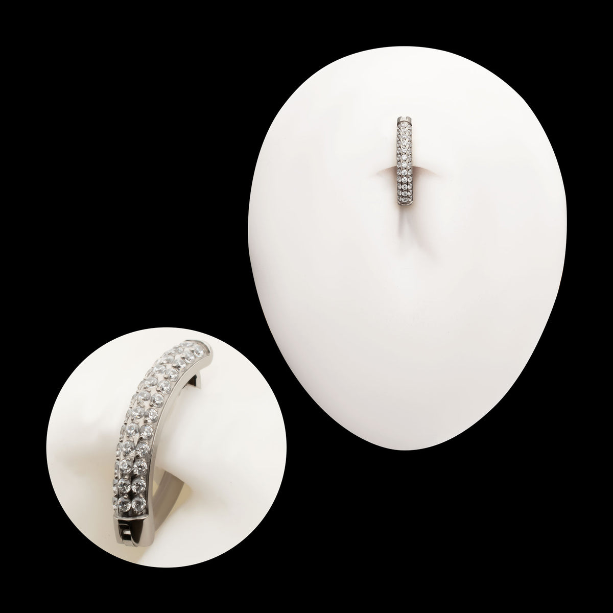 Triple Row Pave Gem Navel Jewelry / Belly Button Ring Clicker – Titanium