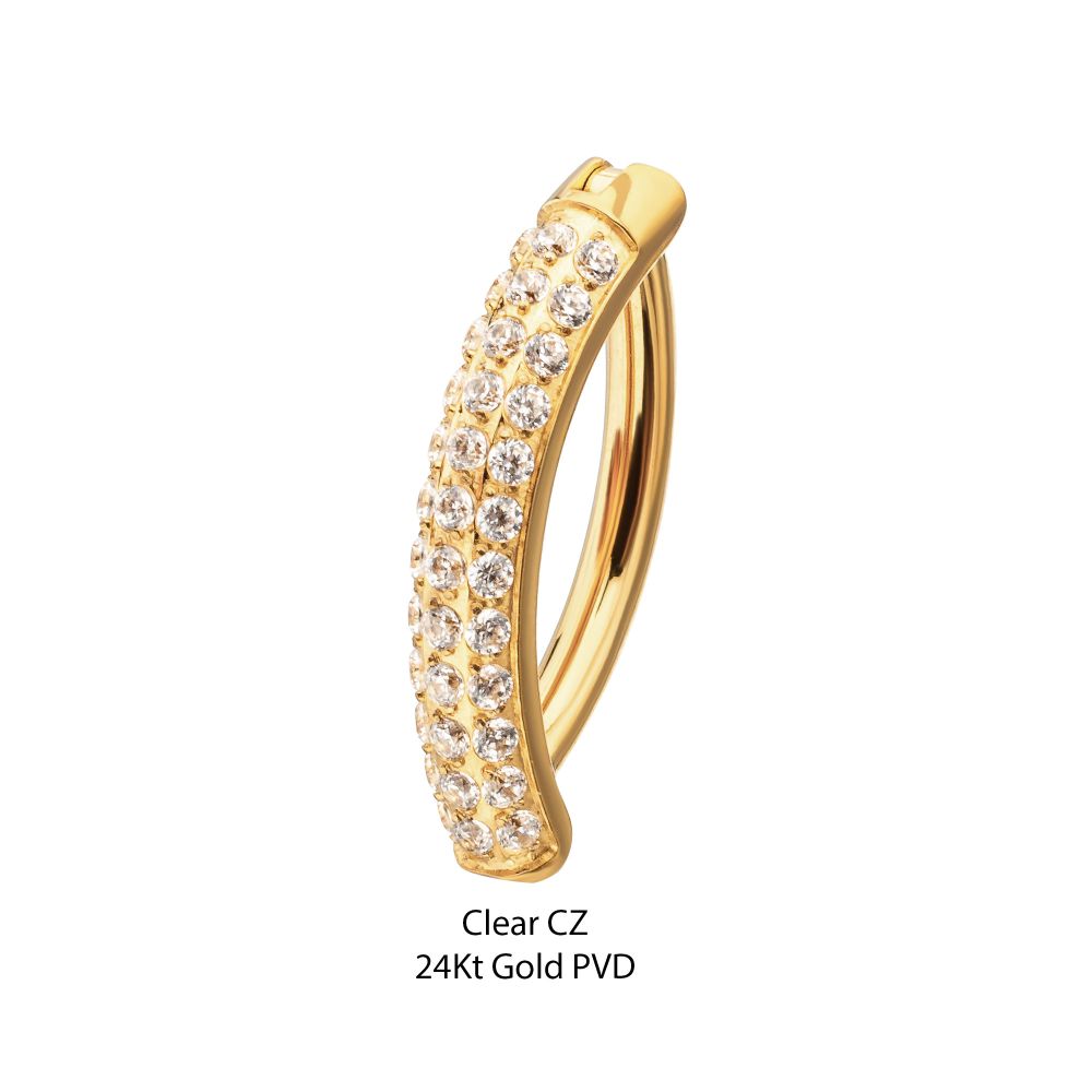 Triple Row Pave Gem Navel Jewelry / Belly Button Ring Clicker – 24Kt Gold PVD Titanium