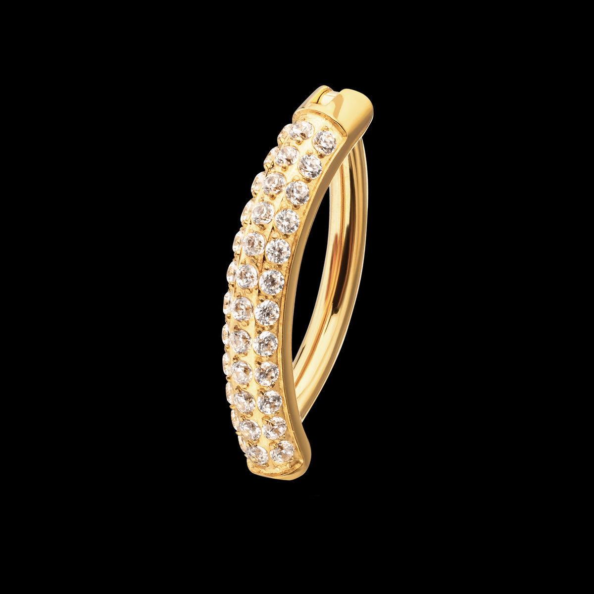 Triple Row Pave Gem Navel Jewelry / Belly Button Ring Clicker – 24Kt Gold PVD Titanium