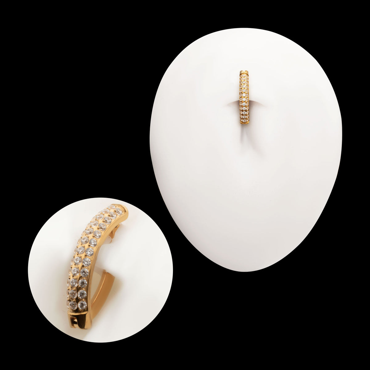 Triple Row Pave Gem Navel Jewelry / Belly Button Ring Clicker – 24Kt Gold PVD Titanium