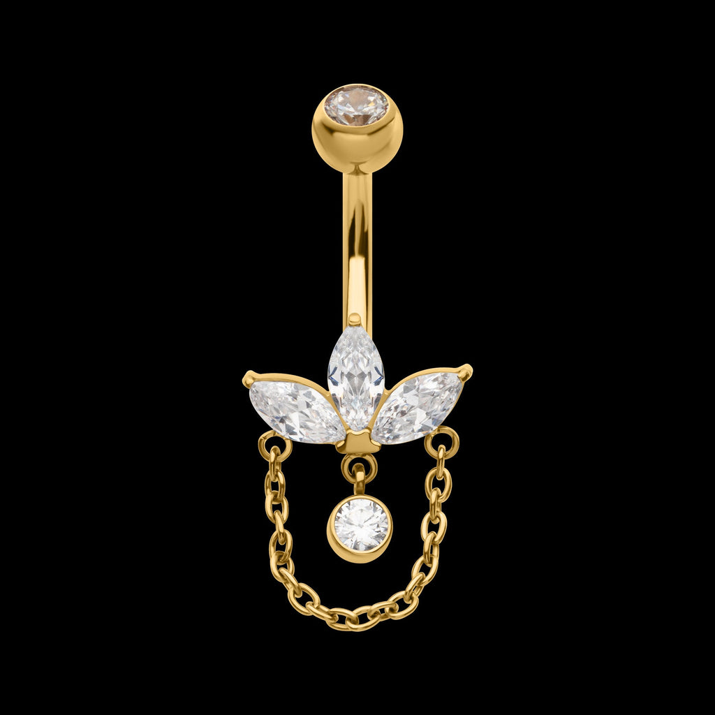 Double Bezel-Set Swarovski Crystal Internally Threaded Navel Jewelry / Belly Button Ring – Titanium