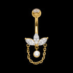 Double Bezel-Set Swarovski Crystal Internally Threaded Navel Jewelry / Belly Button Ring – Titanium