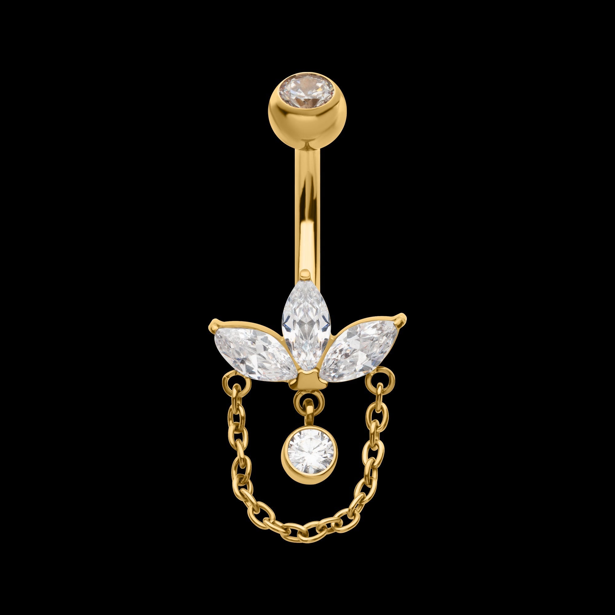 Double Bezel-Set Swarovski Crystal Internally Threaded Navel Jewelry / Belly Button Ring – Titanium