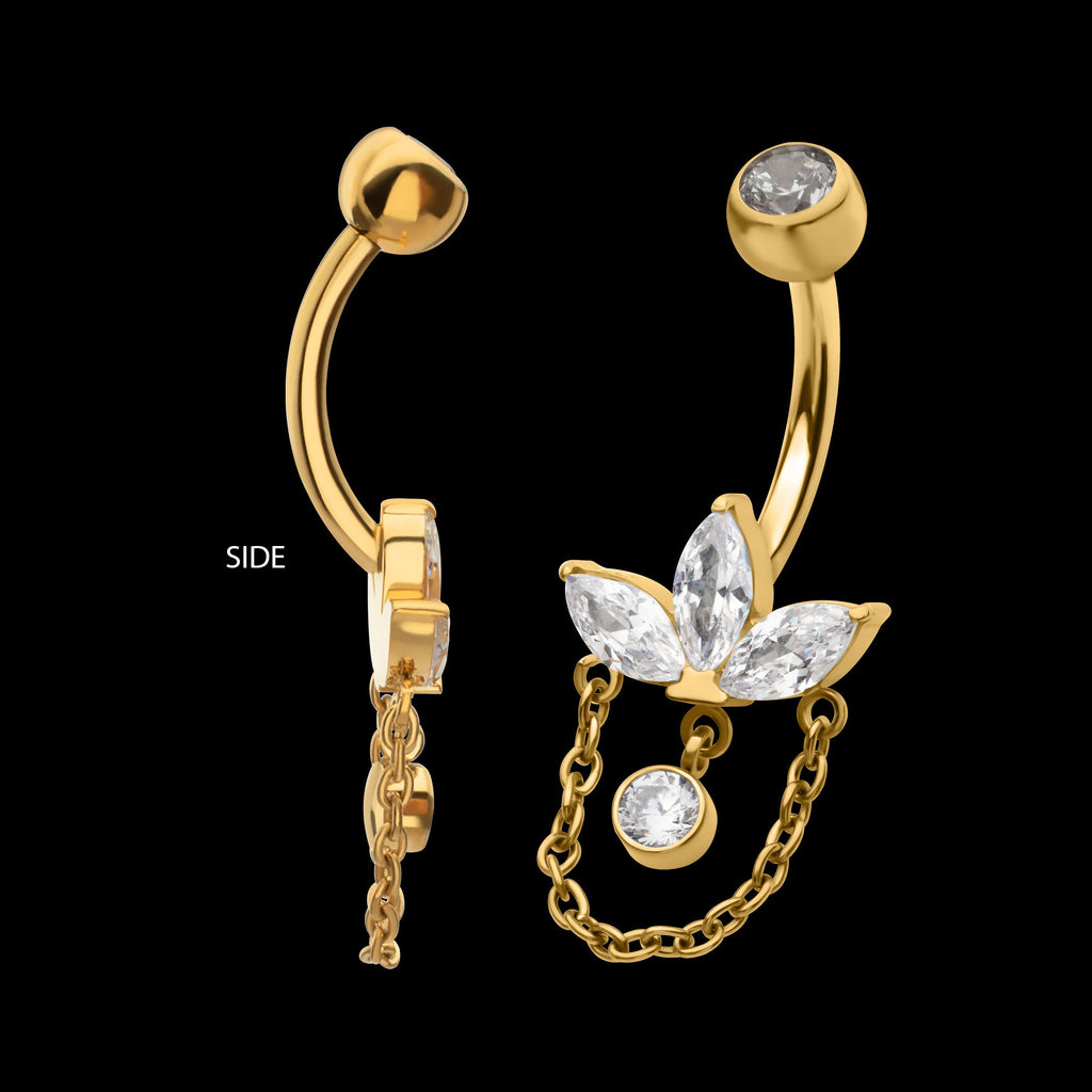 Double Bezel-Set Swarovski Crystal Internally Threaded Navel Jewelry / Belly Button Ring – Titanium