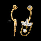 Double Bezel-Set Swarovski Crystal Internally Threaded Navel Jewelry / Belly Button Ring – Titanium