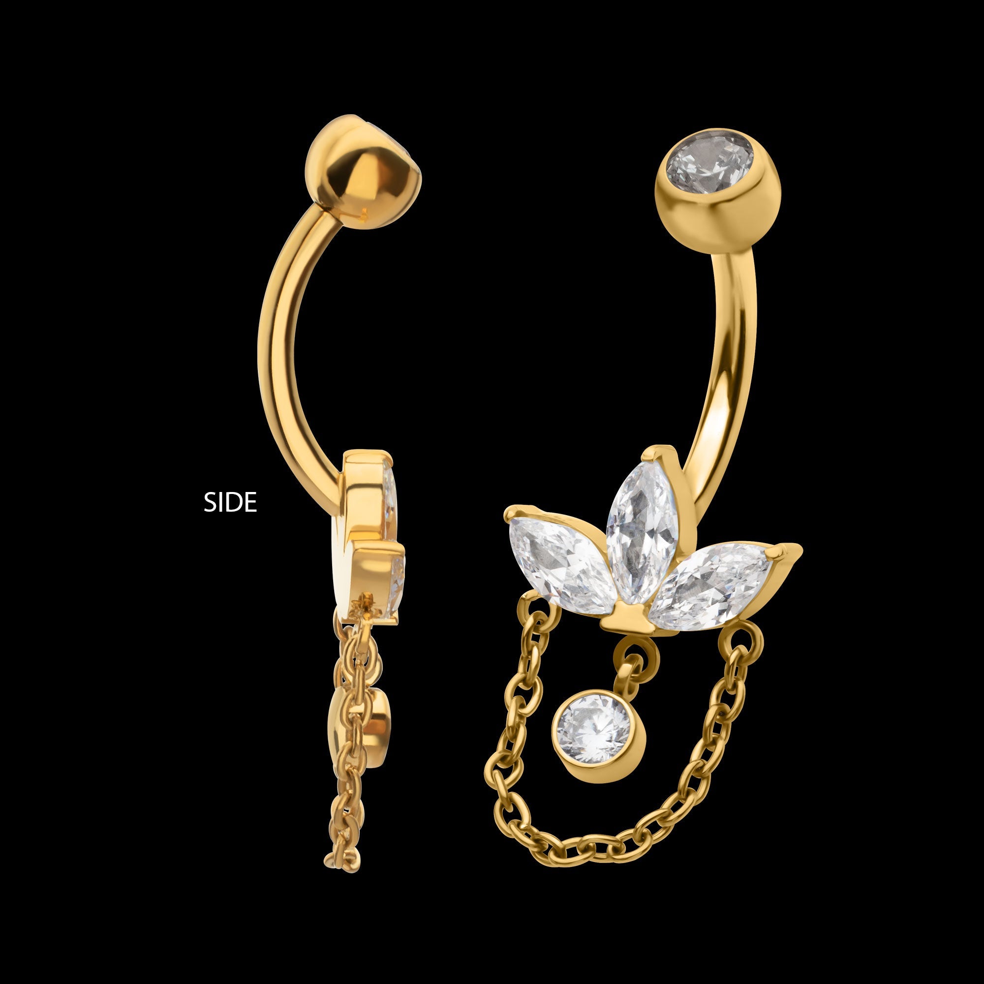 Double Bezel-Set Swarovski Crystal Internally Threaded Navel Jewelry / Belly Button Ring – Titanium