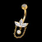 Double Bezel-Set Swarovski Crystal Internally Threaded Navel Jewelry / Belly Button Ring – Titanium