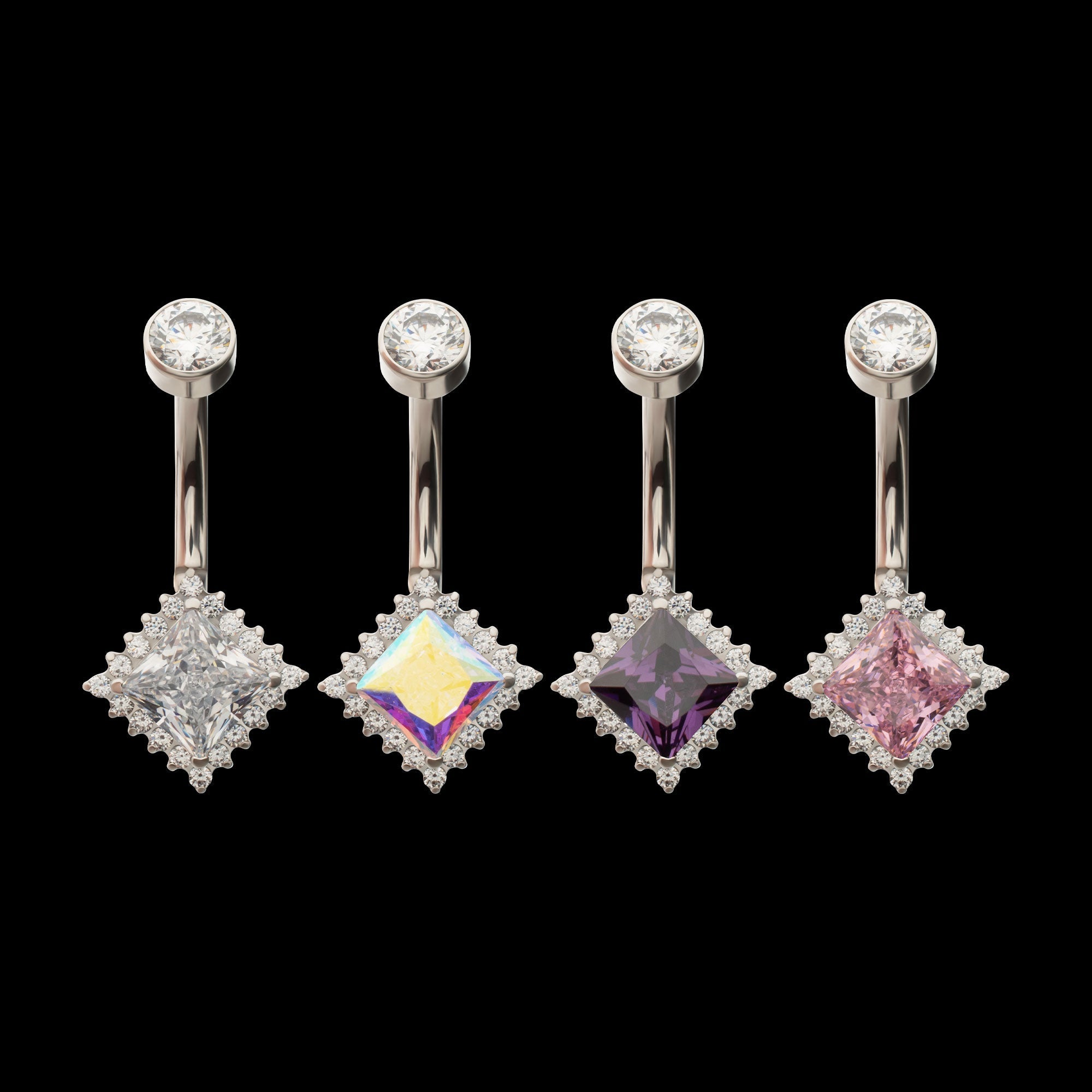 Prism Halo Clear Gem Edge Fixed Bottom Navel Jewelry / Belly Button Ring – Titanium