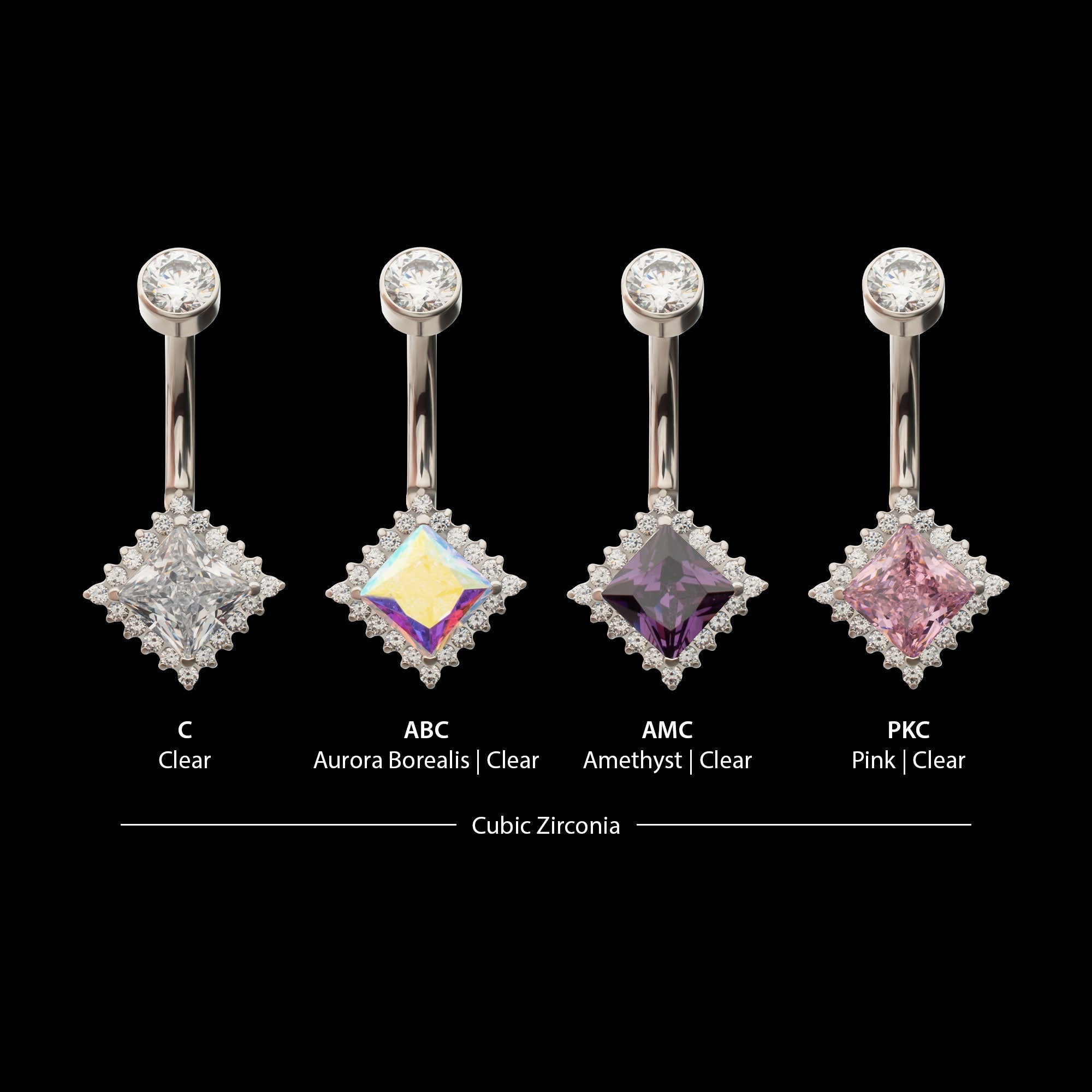 Prism Halo Clear Gem Edge Fixed Bottom Navel Jewelry / Belly Button Ring – Titanium