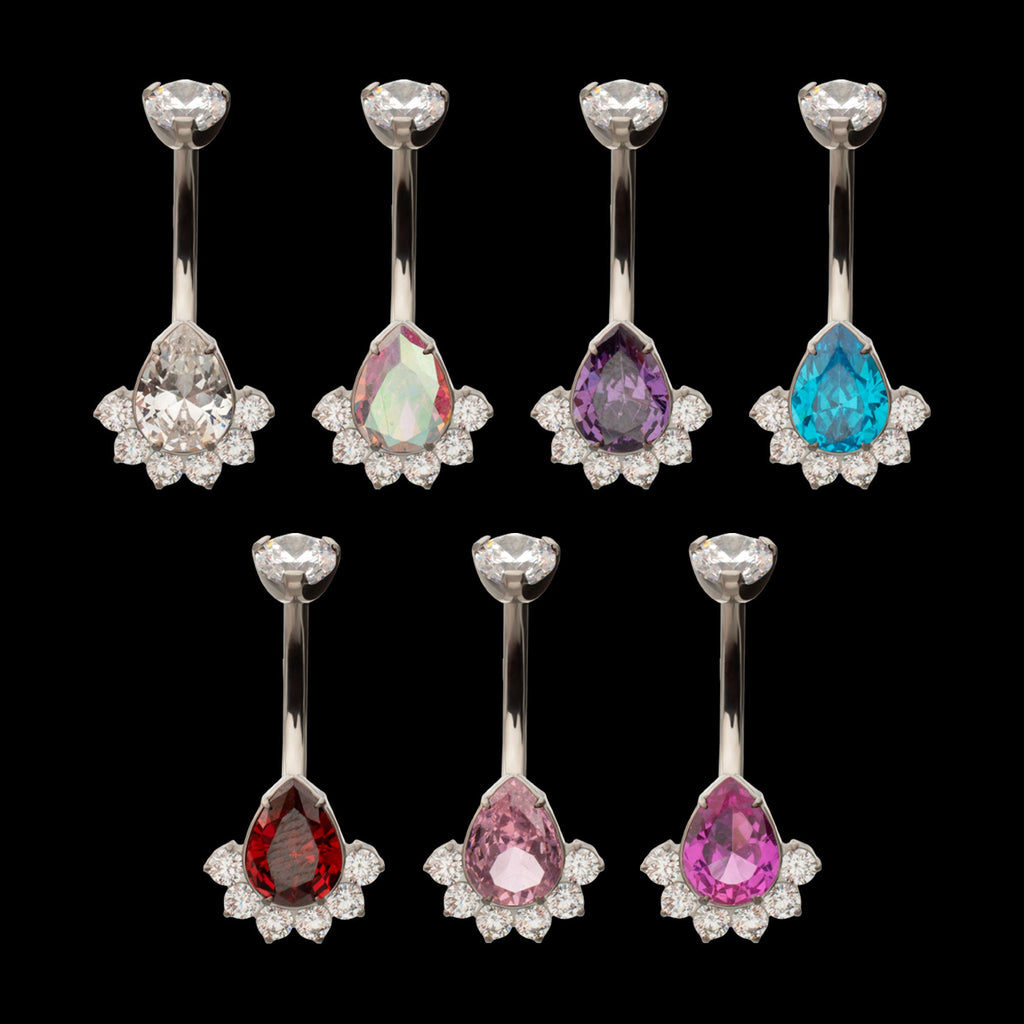 Royal Cluster Teardrop Gem Fixed Bottom Navel Jewelry / Belly Button Ring – Titanium