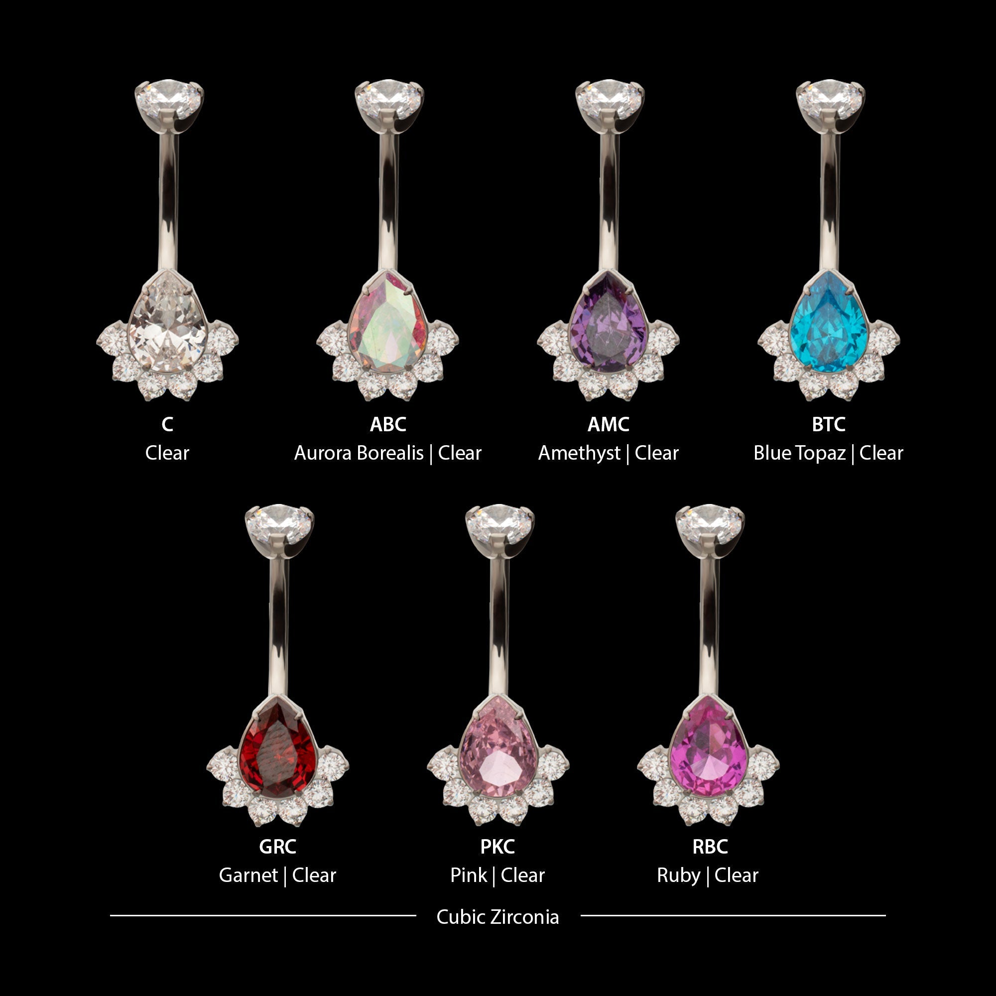 Royal Cluster Teardrop Gem Fixed Bottom Navel Jewelry / Belly Button Ring – Titanium