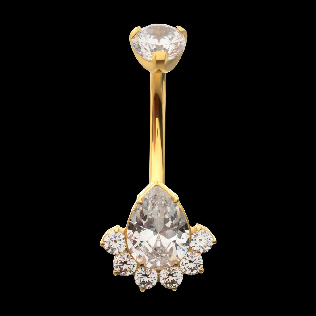 Royal Cluster Teardrop Gem Fixed Bottom Navel Jewelry / Belly Button Ring – 24Kt Gold PVD Titanium