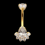 Royal Cluster Teardrop Gem Fixed Bottom Navel Jewelry / Belly Button Ring – 24Kt Gold PVD Titanium