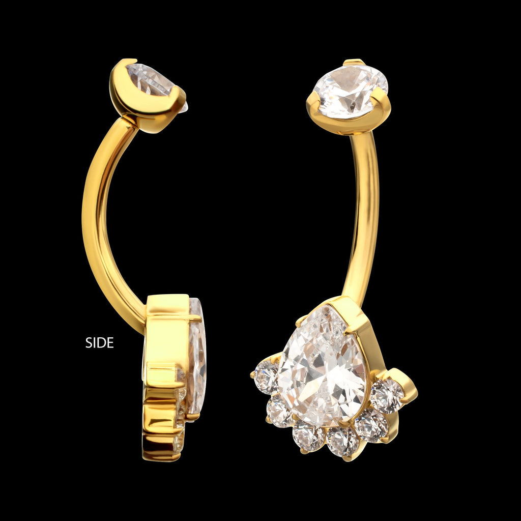 Royal Cluster Teardrop Gem Fixed Bottom Navel Jewelry / Belly Button Ring – 24Kt Gold PVD Titanium