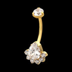 Royal Cluster Teardrop Gem Fixed Bottom Navel Jewelry / Belly Button Ring – 24Kt Gold PVD Titanium