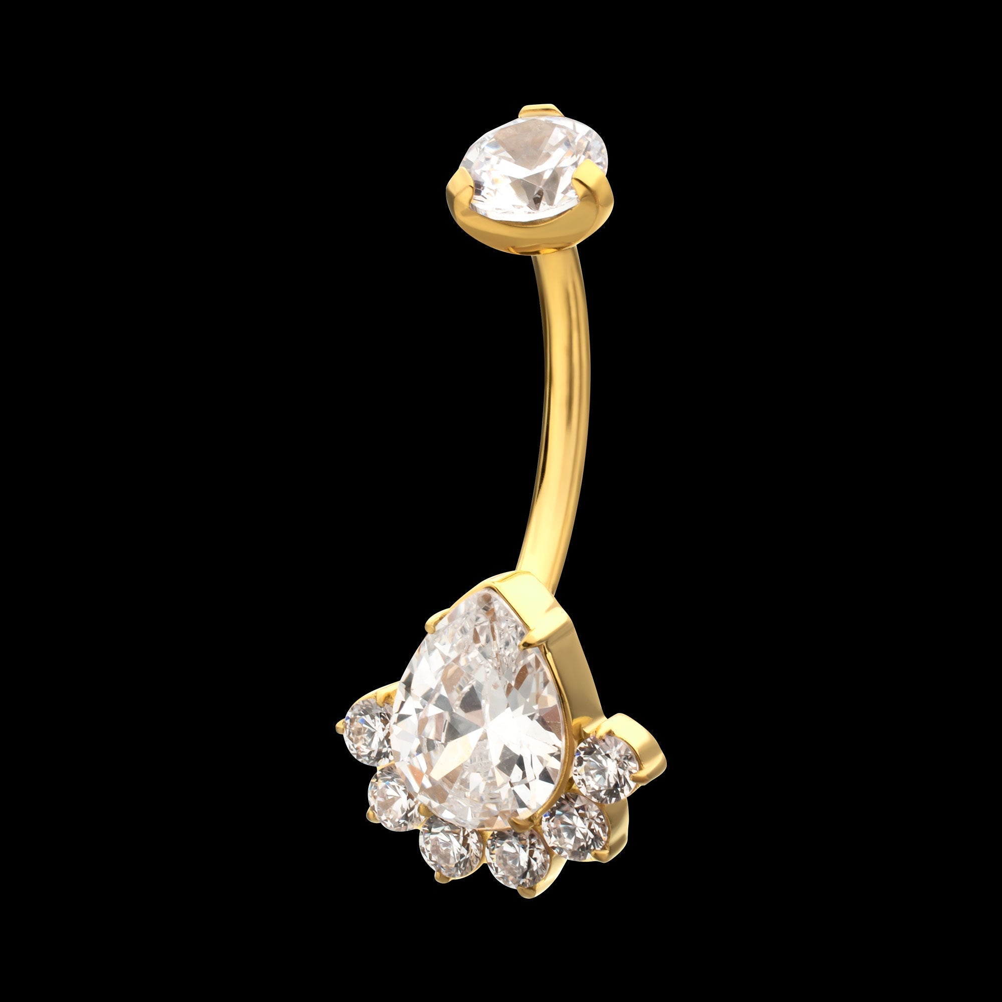 Royal Cluster Teardrop Gem Fixed Bottom Navel Jewelry / Belly Button Ring – 24Kt Gold PVD Titanium